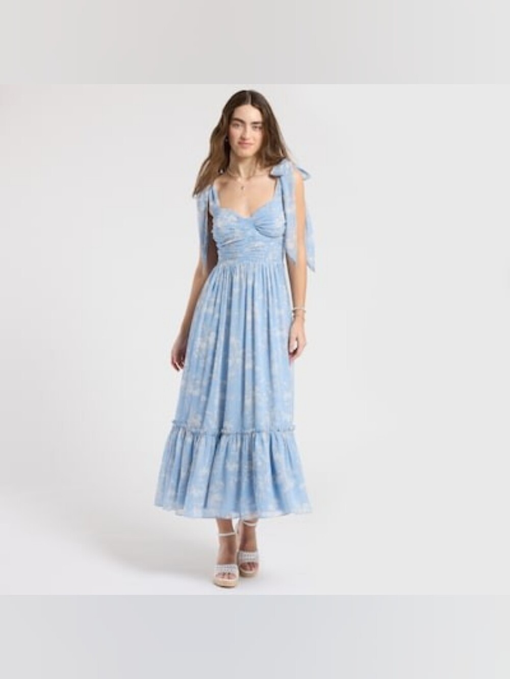 Crystal Doll Powder Blue Floral Tie-Shoulder Maxi Dress SZ Crystal Doll New!
